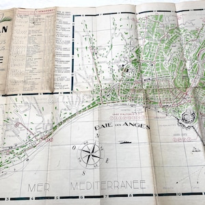 1950s - Map of Nice city in southern France - 75 x 50 cm