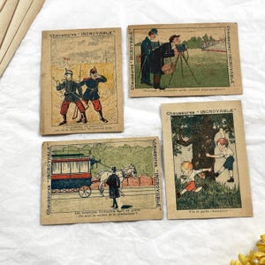 1900s - Set of 4 Antique French Advertising Cards – Chaussures “Incroyable” – Humorous Illustrations – c.1900s