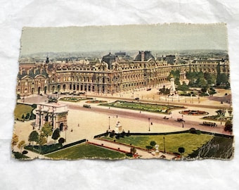 1920s - Vintage Paris Postcard - Historic Louvre Museum Place du Carrousel View - Hand-Colored French Art Deco Era Souvenir