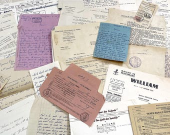 Década de 1950 - Lote de documentos efímeros antiguos: cartas, facturas y documentos legales franceses procedentes de un archivo notarial.