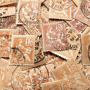 Década de 1900 - 30 sellos franceses - Color naranja - Sellos antiguos con matasellos