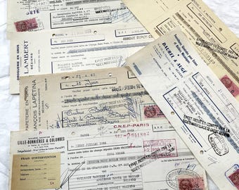 1950s - Lot of 6 Vintage French Bills of Exchange – Handwritten Commercial Documents with Stamps
