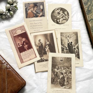 1920s - Set of 6 Antique French Holy Cards – Antique Prayer Cards – Monochrome engravings