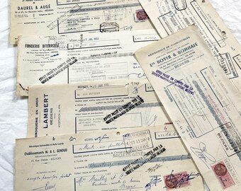 1950s - Lot of 6 Vintage French Bills of Exchange – Handwritten Commercial Documents with Stamps