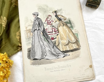 1860s - Original 1867 French Journal des Demoiselles Fashion Plate - Hand-Colored Antique Print - Victorian Era Style Illustration