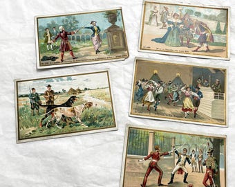 1900s - 5 Antique French Advertising Chromos - Historical and Folkloric Scenes - La Belle Jardinière Trade Cards - Collectible Ephemera