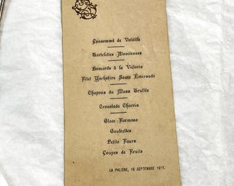 1910s - Historic French Restaurant Menu Card from 1913 - Vintage Formal Dining Experience - La Palière Gastronomy Memorabilia