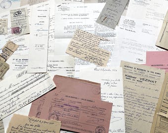 Década de 1950 - Lote de documentos efímeros antiguos: cartas, facturas y documentos legales franceses procedentes de un archivo notarial.