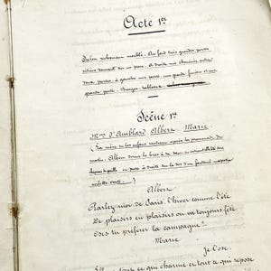Fin XIXe - Script de 37 pages d'une pièce de théâtre en français - Écriture française de théâtre ancienne manuscrite - Livret de pièce de théâtre manuscrit avec quelques corrections