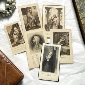 1930s - Set of 6 Antique French Holy Cards – Antique Prayer Cards – Monochrome engravings