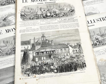 1860s - Stunning newspaper "Le monde illustré" with beautiful engravings - French weekly journal from 1867 - 16 pages