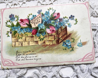 1900s - French postcard with flowers and with the words "Bonne fête" (Happy feast day)