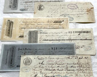 Mid 19th Century - Set of 6 French Exchange Letters - Vintage Financial Ephemera