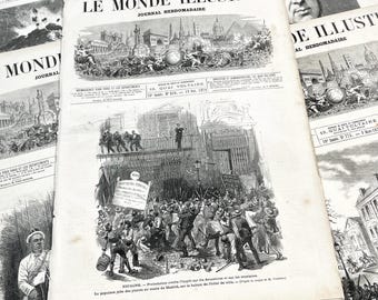 1870s - Stunning newspaper "Le monde illustré" with beautiful engravings - French weekly journal from 1872 - 16 pages