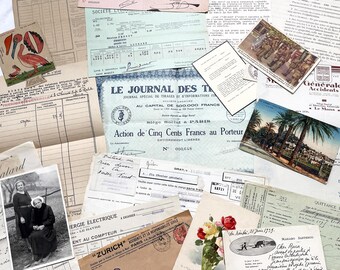 1930s - French Ephemera - Vintage Documents - Letters - Postcards - Invoices - Receipts - Financial Papers - Scrapbooking Junk Journal Lot
