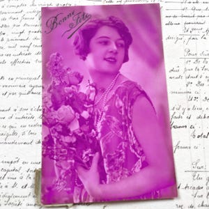1920s - Vintage French Glamour Postcard – Tinted 1920s Lady Portrait - Art Deco style - Glamorous Young Woman