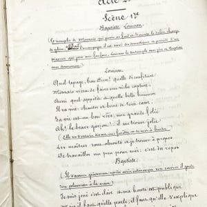 Fin XIXe - Script de 37 pages d'une pièce de théâtre en français - Écriture française de théâtre ancienne manuscrite - Livret de pièce de théâtre manuscrit avec quelques corrections