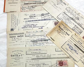 1940s - Lot of 6 Vintage French Bills of Exchange – Handwritten Commercial Documents with Stamps
