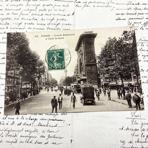 Années 1910 - Belle carte postale française de Paris - Vue sur les Grands Boulevards et la porte Saint-Denis