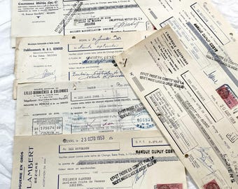 Década de 1950 - Lote de 6 letras de cambio francesas antiguas - Documentos comerciales manuscritos con sellos