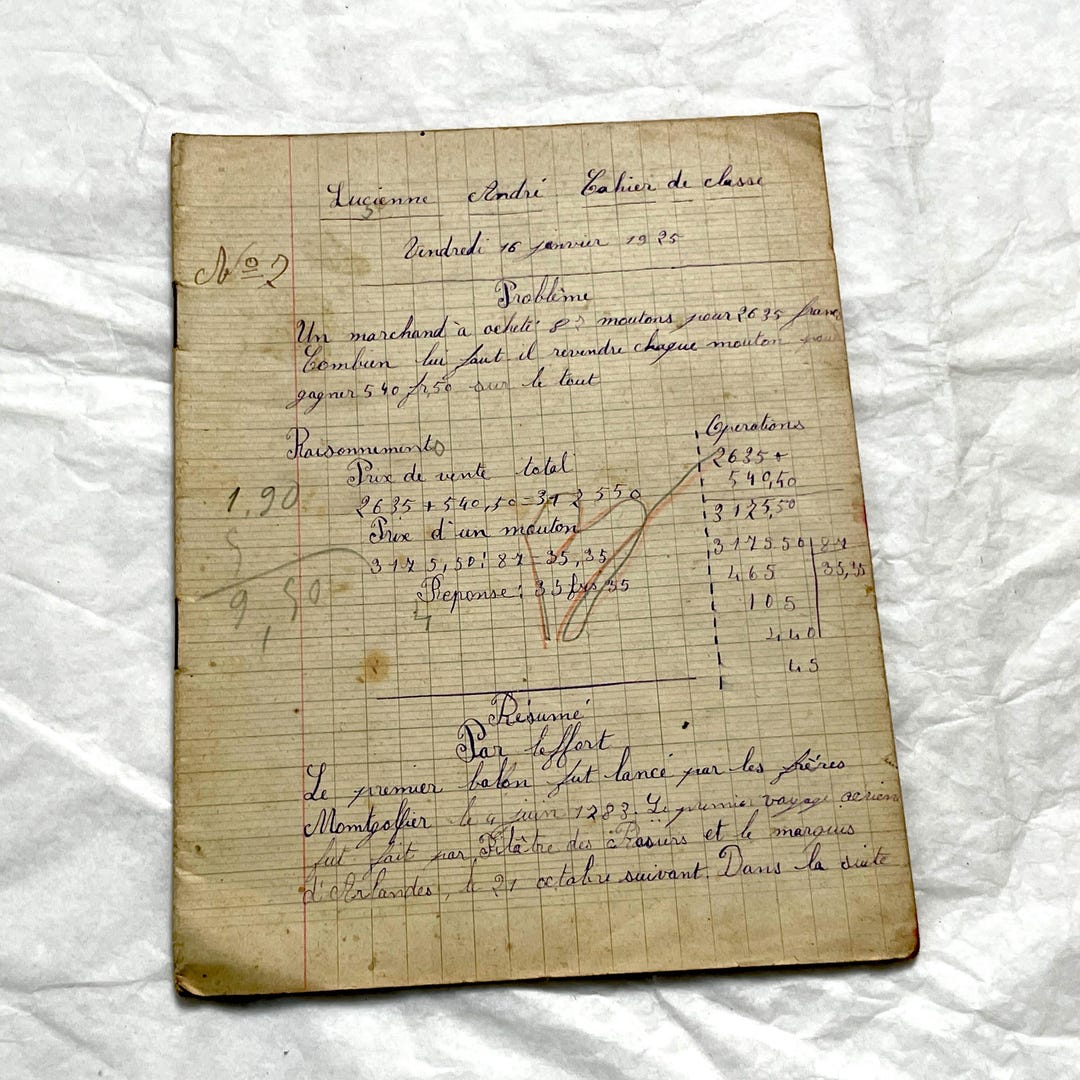 1920s - Authentic French School Girl's School Notebook - Vintage French ...