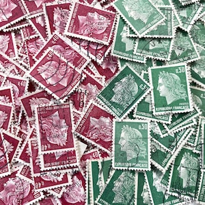 Años 60 - Conjunto de 50 sellos Marianne de Cheffer rojos o verdes - Sellos matasellados franceses de los años 60 y 70