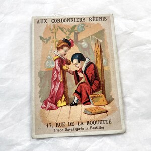 1890er Jahre - Antike französische Chromolithograph-Werbekarte - Aux Cordonniers Réunis - Paris