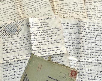 1940s - Two Long Handwritten French Love Letters - Evocative Intimate Vintage Correspondence from French Lovers - WWII Era Ephemera