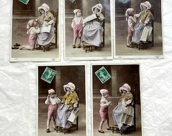 Década de 1900 - Lote de postales francesas - Encantadora serie infantil de postales