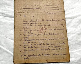 1920s - Vintage French School Notebook - Schoolgirl's Handwritten Cahier de Classe - Authentic French Education Ephemera from 1920s