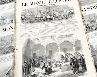 1860s - Stunning newspaper "Le monde illustré" with beautiful engravings - French weekly journal from 1867 - 16 pages