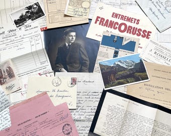 1950s - Vintage French Paper Ephemera Lot - Antique Letters - Invoices - Postcards - Documents - Scrapbooking - Junk Journaling Supplies
