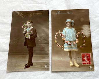 Década de 1910 - Lote de postales infantiles francesas - Año Nuevo y Feliz Celebración