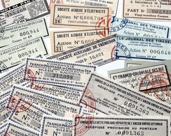1930s - Lot of 30 Vintage French Bond Coupons - Decorative Financial Ephemera - Investment History - Industrial Companies