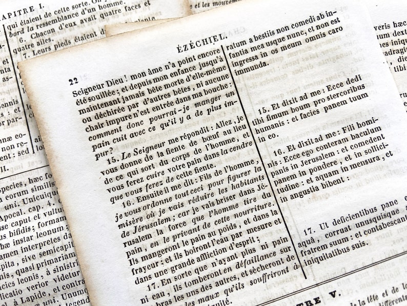 May include: Close-up of an open book with text in a foreign language. The pages are aged and yellowed, with visible text and chapter headings. The text appears to be from a religious text.