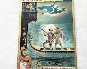 1900s - Advertising Card - Carnival Serenade - Commedia dell'arte - Harlequin Pierrot Columbine - Vintage Food Ephemera - Collectible Art