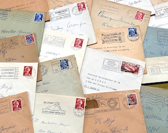 1950s - French Envelopes Lot with Stamps - Vintage Mail Collection