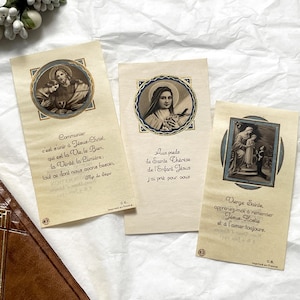 1940s - Set of 3 Antique French Holy Cards – Antique Prayer Cards – Saint Thérèse / Virgin Mary / Communion Prayer