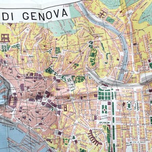 1960s - Map of Genoa city in Italy - 90 x 30 cm