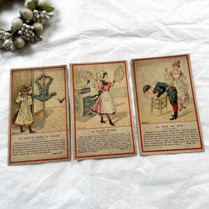 Década de 1900 - Juego de 3 cartas antiguas de ilusión óptica "Tom Tit" - Trucos de óptica franceses - Principios del siglo XX