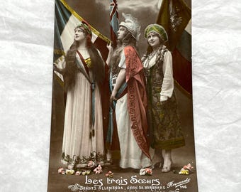 1910s - Les Trois Sœurs - WWI Allegory Postcard