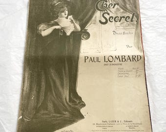 1900s - Antique French Sheet Music - Paul Lombard's 'Cher Secret' Valse Boston Piano and Vocal Score - Belle Epoque Cover Art