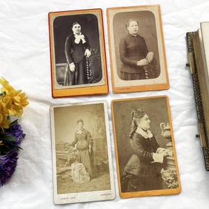Circa 1890 - Antique French CDV Photo – Victorian Era Women Portrait – Late 1800s Cabinet Card Style – Sepia Paper Ephemera