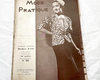 Década de 1930 - Revista de moda francesa vintage Mode Pratique - Abril de 1938 - Estilos de verano, patrones de costura, decoración del hogar - Artículo de colección de la época Art Déco
