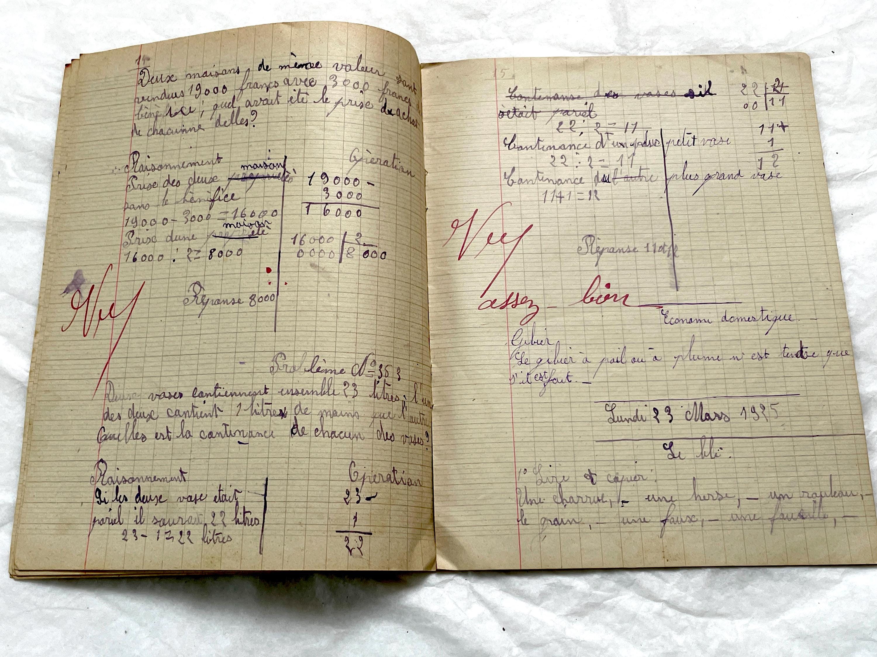 1920s - Vintage French School Notebook - Young Girl's Handwritten ...