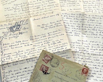 1940s - Two Long Original Handwritten French Love Letters - Evocative Wartime Romantic Correspondence Ephemera Between Lovers