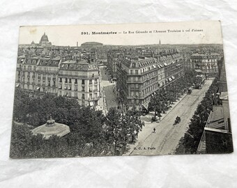Década de 1910 - Postal antigua de Montmartre - Paisaje urbano de París, Rue Gerardo Avenue Trudaine - Vista del Sacré-Cœur - Material histórico francés