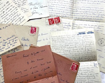 1940s - Set of 5 French Letters with Envelopes - Vintage Correspondence