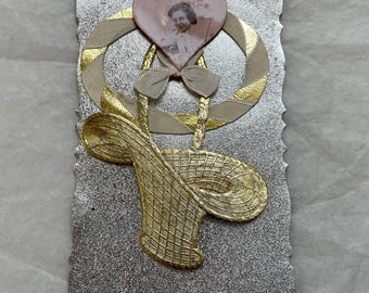 1930s - Vintage Keepsake Card - Heart Photo & Gold Embossed Design