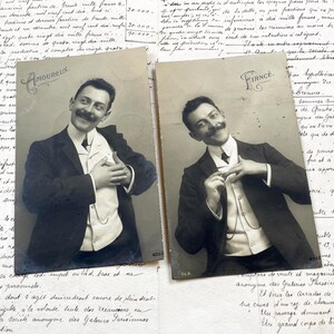 1900s - Pair of Vintage French Postcards - “Amoureux” and “Fiancé” - Early 20th Century Romantic Portraits